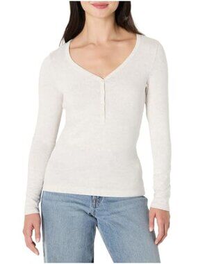 Womens Ribbed Knit Long Sleeve Henley Slim Fit T-Shirt